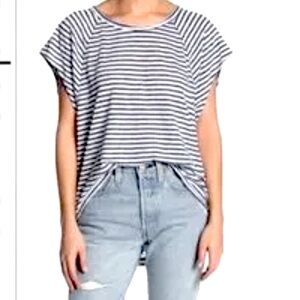 FREE PEOPLE We the Free Halo Cap Sleeve Navy and White Stripe Top Womens Medium